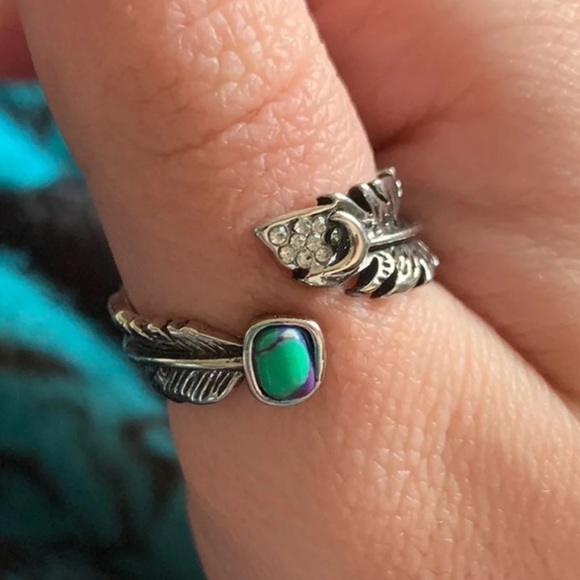 🪶 BOHO Feather Stone Trendy Adjustable Ring 🪶 - Picture 4 of 6